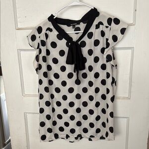 New York & Company Cream Tie Front Sailor Collar Blouse